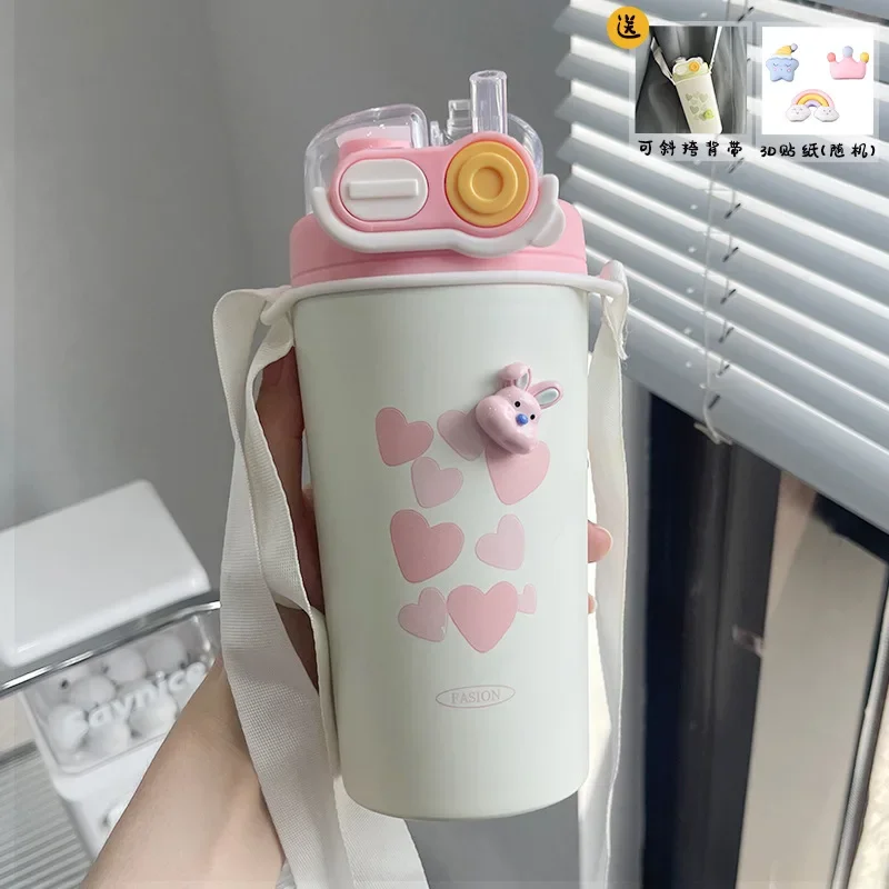 Straw Thermos Bottles New High Appearance Level Students Go To School Special Water Bottle Stainless Steel Double Drinking Cups