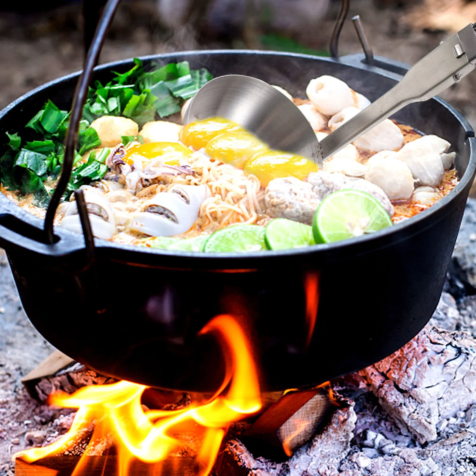 

Stainless Steel Foldable Slotted Spoon Outdoor Camping Cutlery Portable Lightweight Durable Rustproof Cooking Tableware