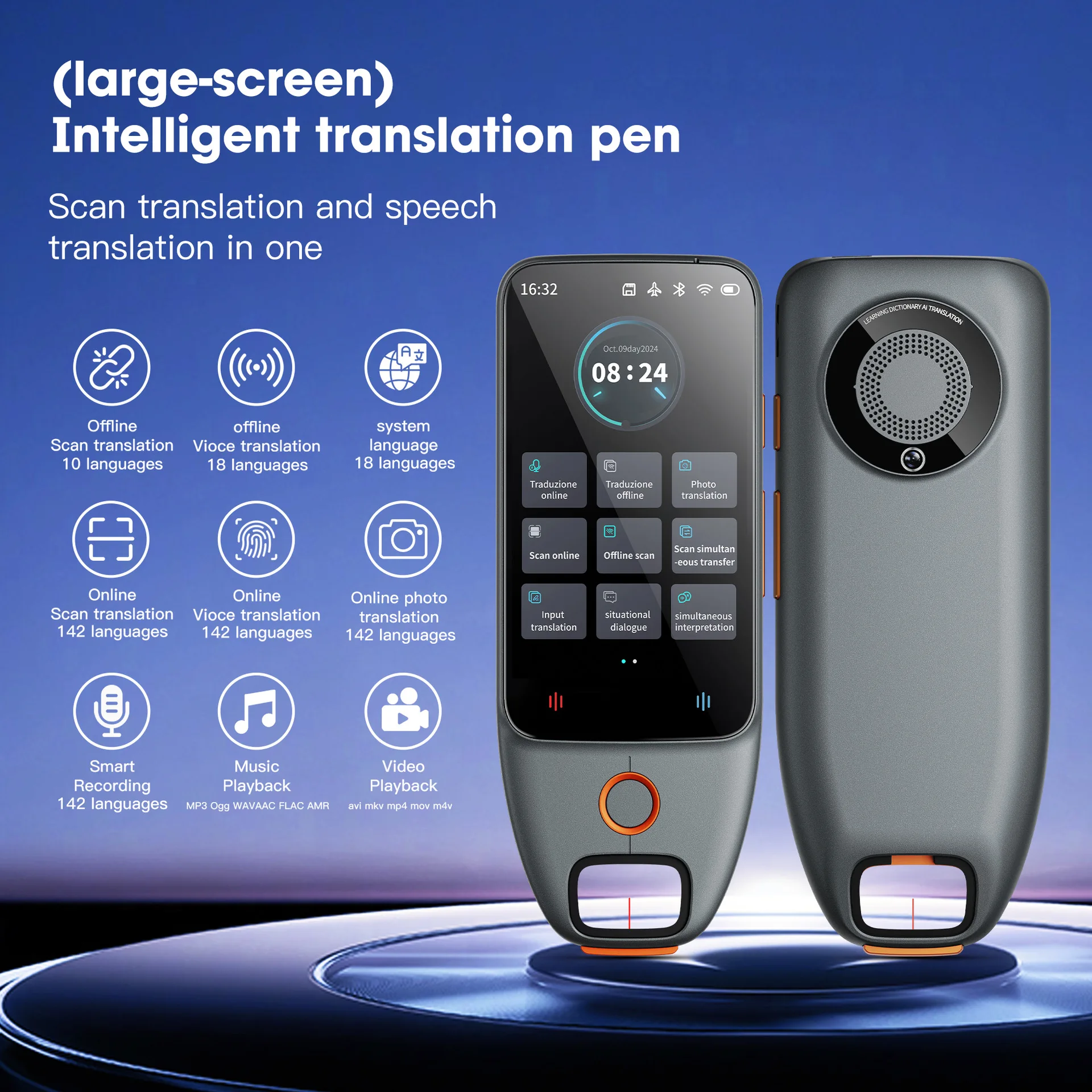 

New Arrivals AI Translation pen 2-in-1 Real-time audio recording photo 18-language offline scanning 142 online translation