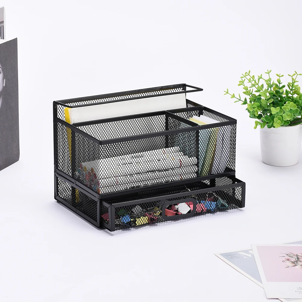

Work Desk Pen Storage Box Stationery Organizers Mesh Pencil Holder Combination Drawer Organiser Tray Black Office