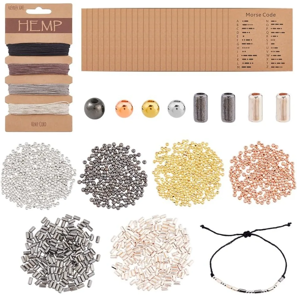 

Набор браслетов с азбукой Морзе, 6 стилей, 1800 шт., пластиковые бусины, 4 цвета, 20 ярдов, комплект карточек для декодирования кода джутового шнура