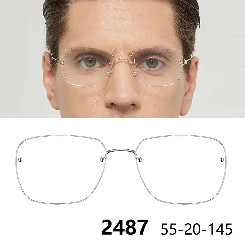 Square Glasses Frame Rimless 2487 Denmark Brand Titanium Men Eyeglasses Screwless No Rim Light Thin Frameless COZY  High Quality