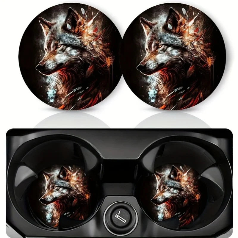 Gray Wolf Pattern Car Cup Holders: Non-Slip, Shock-Proof, And Stylish For Your Vehicle - Perfect Party Gift!