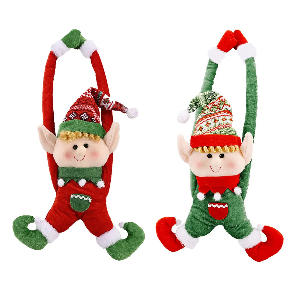 

2Pcs Red Elf Door Hanging Christmas Curtain Buckle Golden Velvet Decoration for Home Party Store Window Accessories