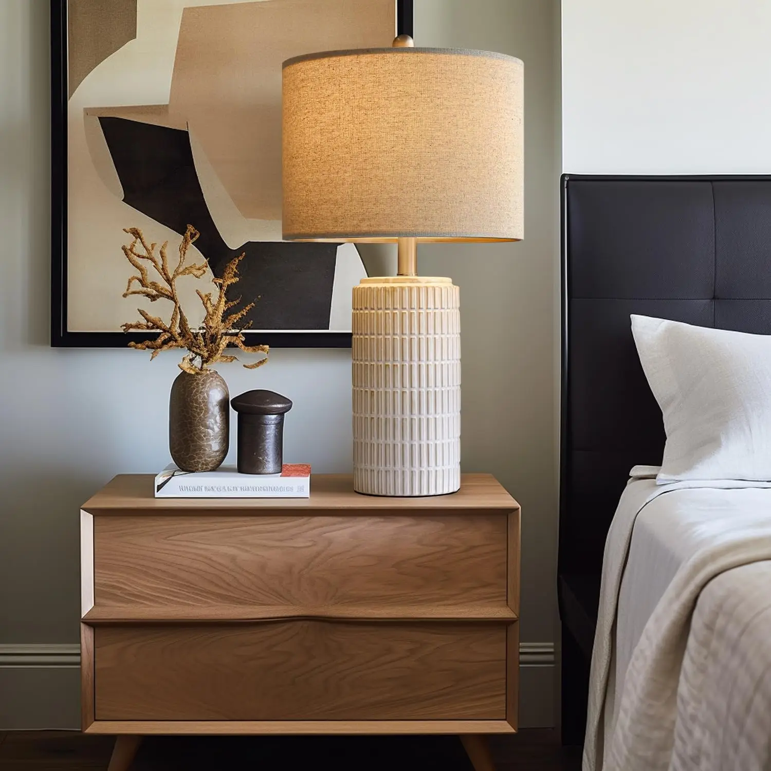 

Modern Ceramic Table Lamp Set White Beige Bedside Nightstand Lamps for Bedroom Living Room Farmhouse Table Lamps