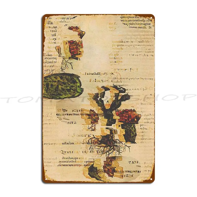 Voynich Manuscript Book Cover Illustrated Codex Green And Yellow Leaves Metal Sign Club Club Home Cave Design  Tin Sign Poster