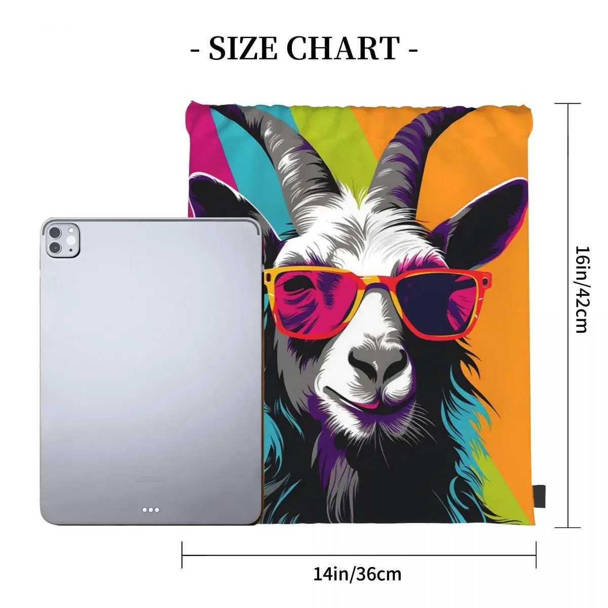 Goat Wearing Glasses Portrait. Animal Colorful Backpacks Drawstring Bags Drawstring Bundle Pocket Storage Bag Book Bags