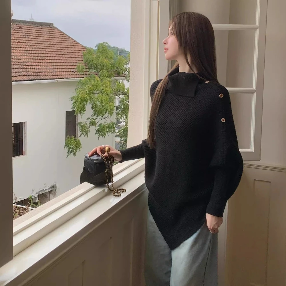 2000s American Vintage Loose Batwing Sleeve Autumn Sweaters Y2k Pure Color Subculture Casual Long Sleeve Pullovers T Shirts Chic