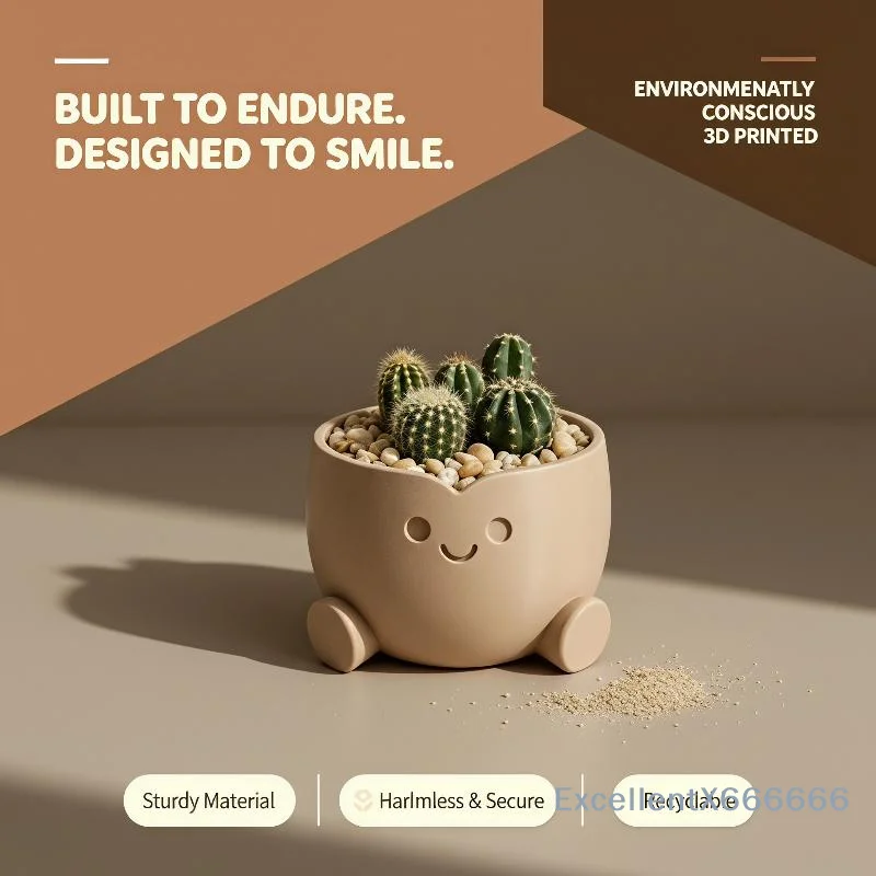 3D Printed Cute Smiling Figure Planter Pot Mini Indoor Flower Pot Desk Decor Home Office Gardening Gift