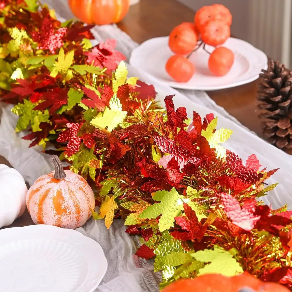 Flexible Decorative Leaves for Tables Artificial Maple Leaves Garland 78 Inch Fall Maple Leaf Garland Shiny Tinsel Twist