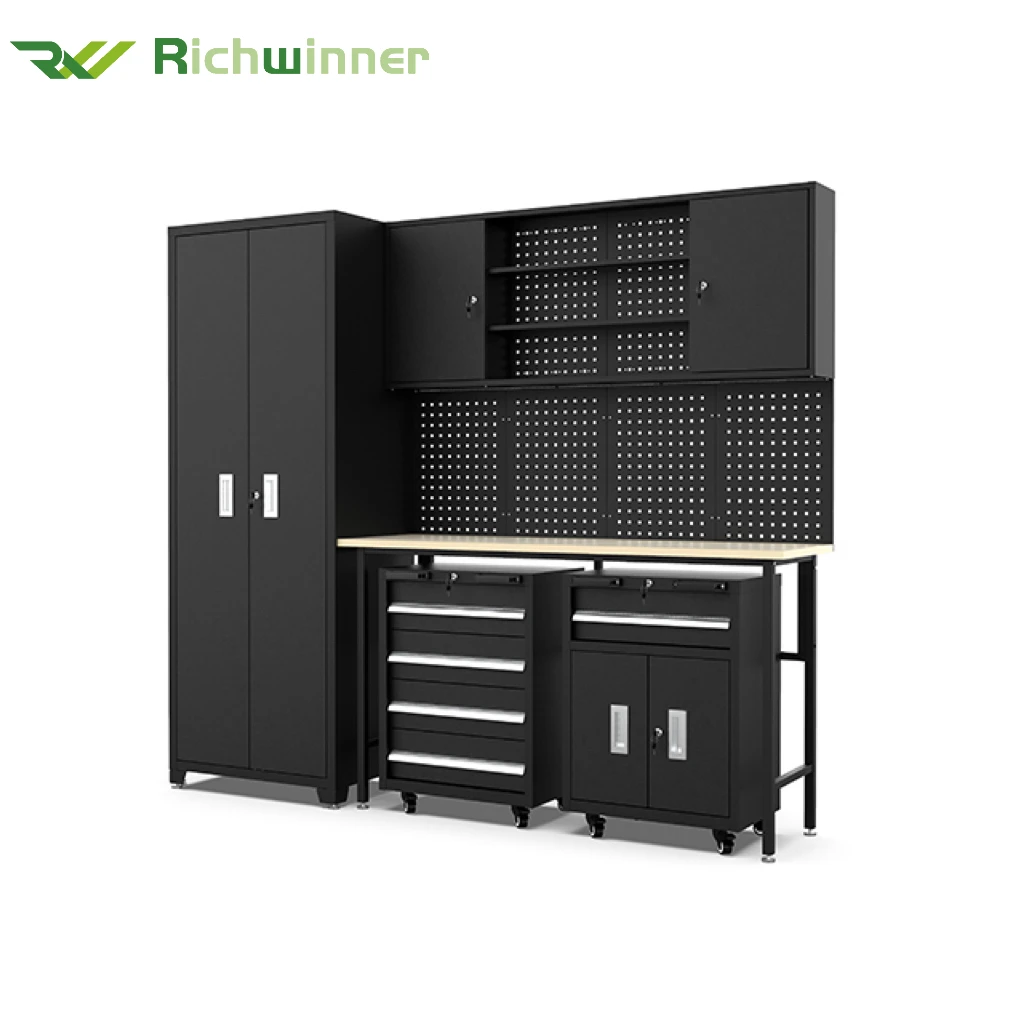 Quality Steel Tool Cabinet Set with Lockable Double Doors Drawers and Tool Trolley for Garage Workshop Factory Mechanic Chest
