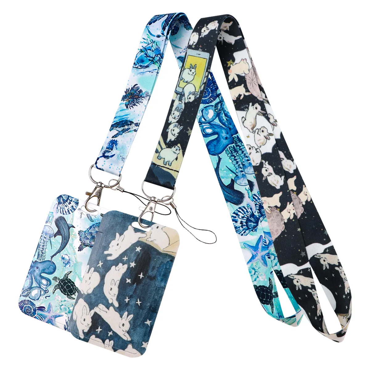 Marine Animals Lanyard Neck Strap Keychain Cute Rabbit Card Cover Badge Holder Mobile Phone Hang Rope Keyring Accessories Gifts