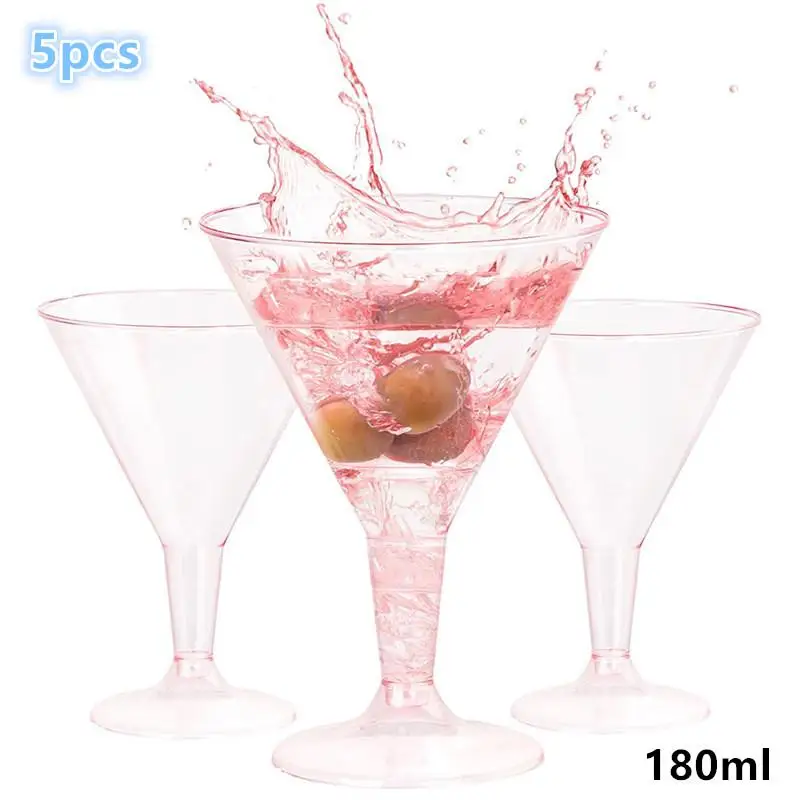 

5Pcs 180ML/6.25OZ Pink Wine Cup High Footed Plastic Champagne Cup Red Wine Glass Cocktail Glass Ice Cream Drink Tasting Glass