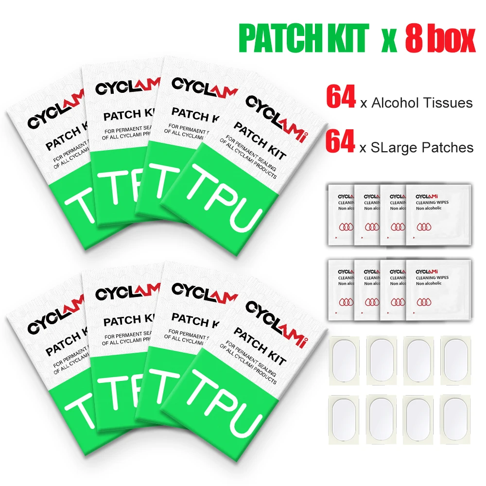 CYCLami Fahrrad-Innenschlauch, Reifen-Patch, Patch-Werkzeuge, Reparaturset, 8-teilig, Rennrad, MTB, Faltrad, TPU-Material, leistungsstark, kleberfrei