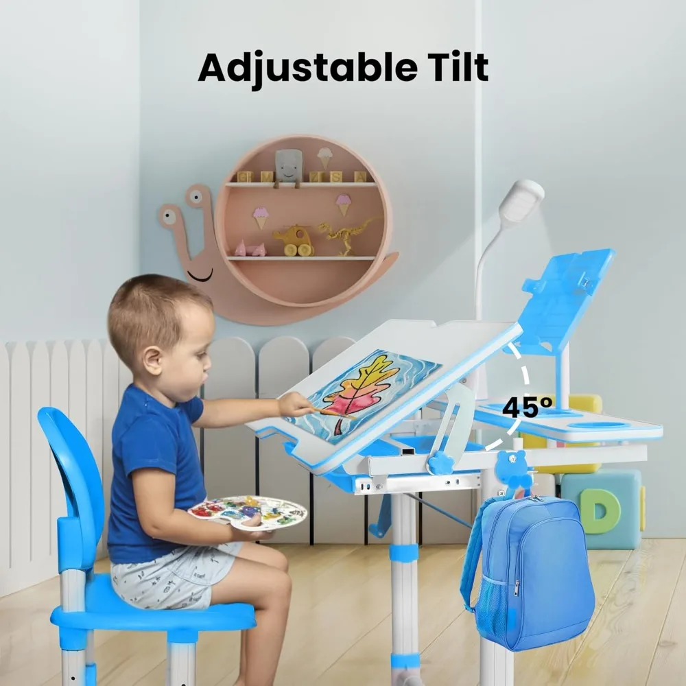 Ensemble table et chaises pour enfants, bureau d'étude pour enfants réglable en hauteur – pour chambre de bébé, salles de jeux, veilleuse incluse