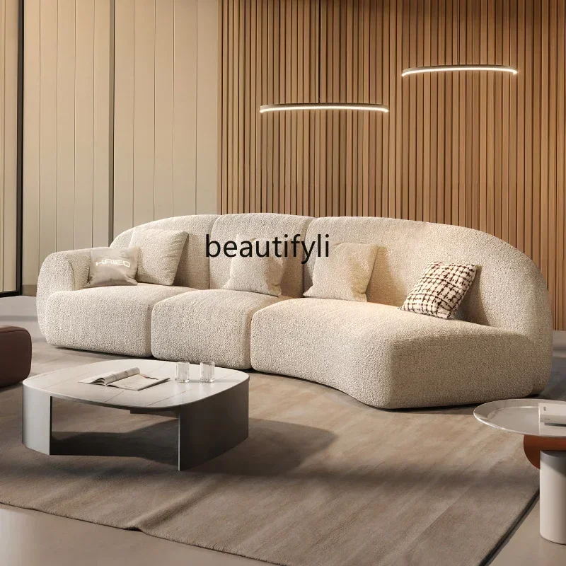 32Retro fabric sofa special-shaped corner horizontal hall design high-end light luxury memory fabric sofa