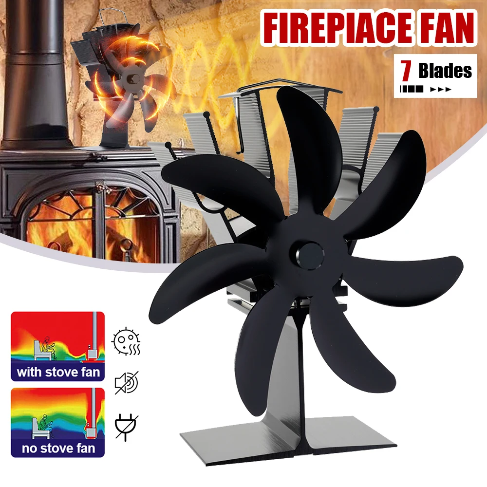 7 Blades Stove Fan Heat Powered Fireplace Fan Log Wood Burner Eco Quiet Fire Wood Heater Home Warm Efficient Heat Distribution