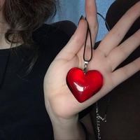 Red Glass Heart Necklace Romantic Heart Choker Red Semi Transparent Heart Necklace Gift for Women