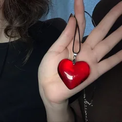 Red Glass Heart Necklace Romantic Heart Choker Red Semi Transparent Heart Necklace Gift for Women