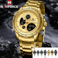 NAVIFORCE Watch Men Top Brand Luxury Gold Stainless Steel Sport Male Clock Digital Quartz Original Waterproof Wristwatch 9182