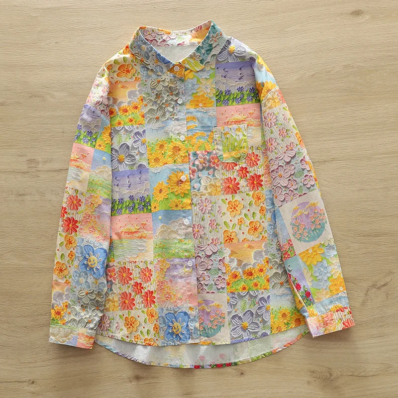 

Cartoon Fruit Strawberry Long Sleeve Button Up Loose Blouse Women Ladies Top Shirt Blusas fall autumn spring blusas student tee