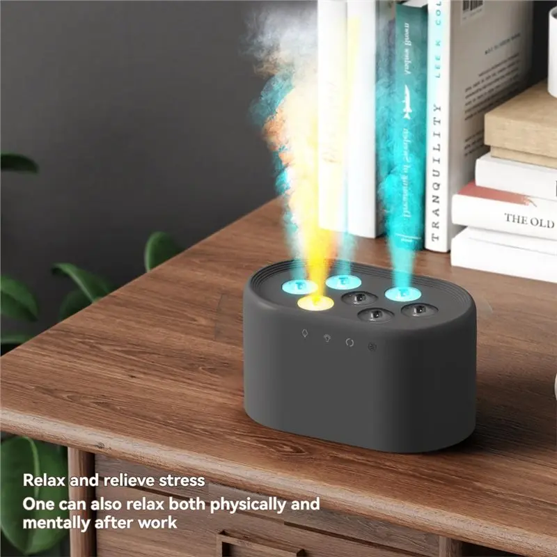 Difusor de chama de controle inteligente, umidificador de streamer de 7 furos com iluminação dinâmica para quarto de mesa