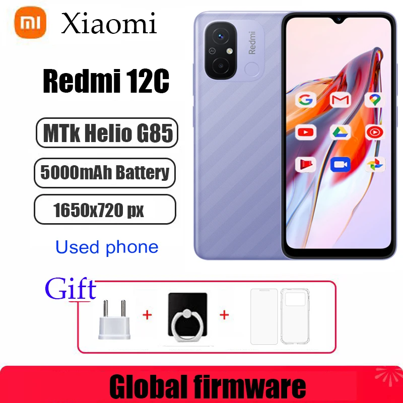 Original Xiaomi Redmi 12C 4G 64G 5000mAh Global firmware High-capacity Battery Helio G85 Octa Core 50MP 6.71'' 4G Used Phone