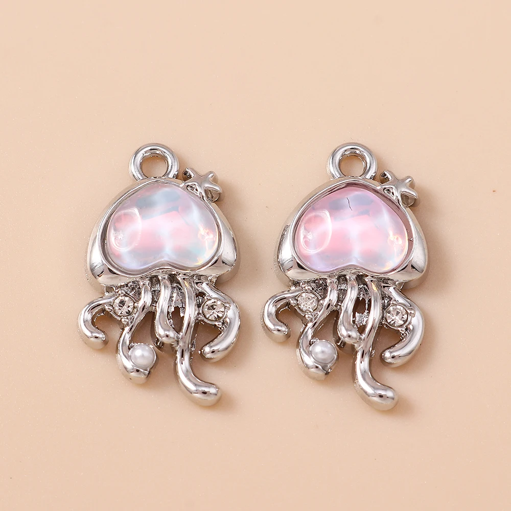 Leslie 5 Stück 12*20mm Exquisite CZ Kristall Quallen-Anhänger für süße Ohrringe, Halsketten, Armbänder, DIY Tier-Anhänger, handgefertigte Bastelarbeiten – Detail 3