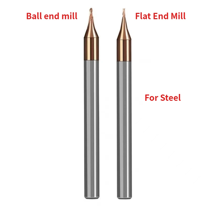 HRC60 D0.1-0.9 R0.05-R0.45 Micro 2 Flöten Flachschaftfräser CNC-Fräser 4 mm Schaft Wolframkarbid-Schaftfräser Mini-Fräser