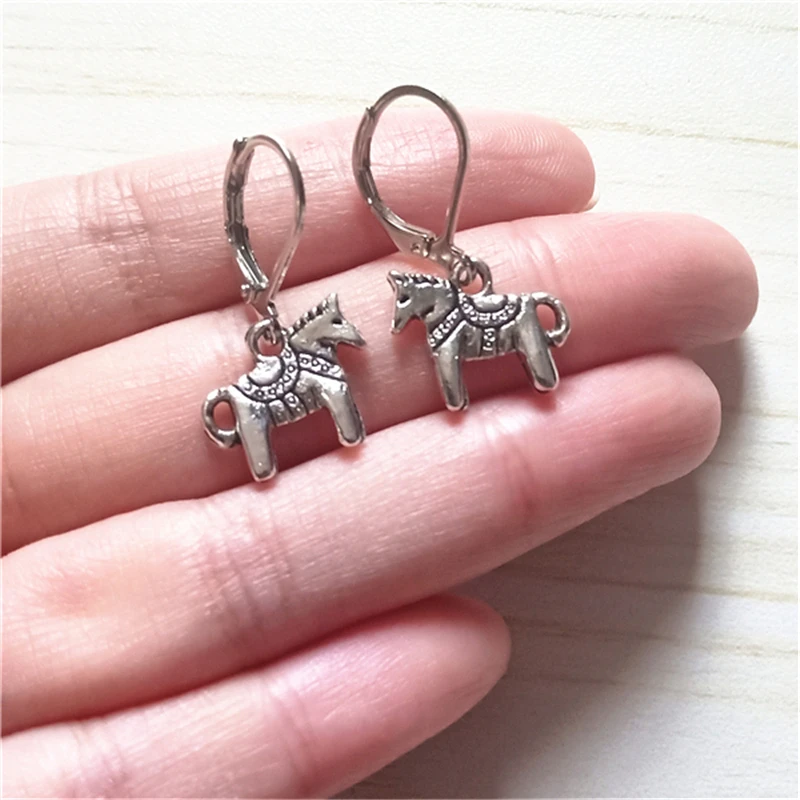 Antique Silver Color Alloy Trojan Leverback Earrings, Horse Jewellery, Cute Animal Earrings, Chic Earrings, Zodiac Gift