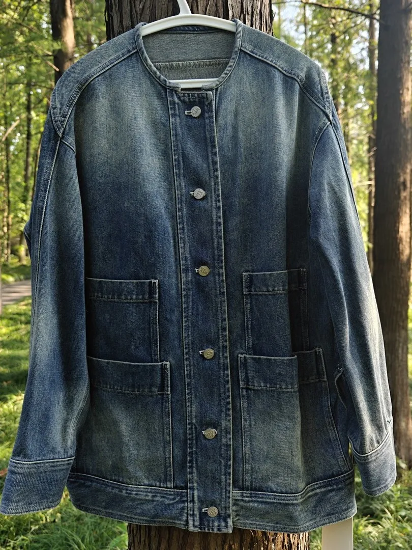 

Ретро-куртка оверсайз в гонконгском стиле, 300 пу, из денима, для мужчин и женщин, осенне-зимняя, свободного кроя, универсальная