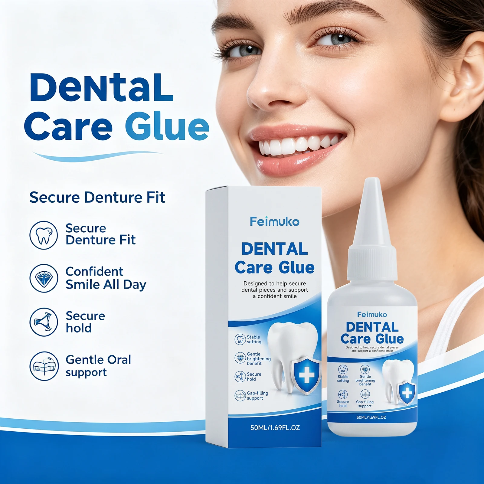 ​Denture Adhesive Gel for Denture Securing Fills Gaps Improve Fit Comfort Long Lasting Hold Dental Care Glue Hold Denture Care