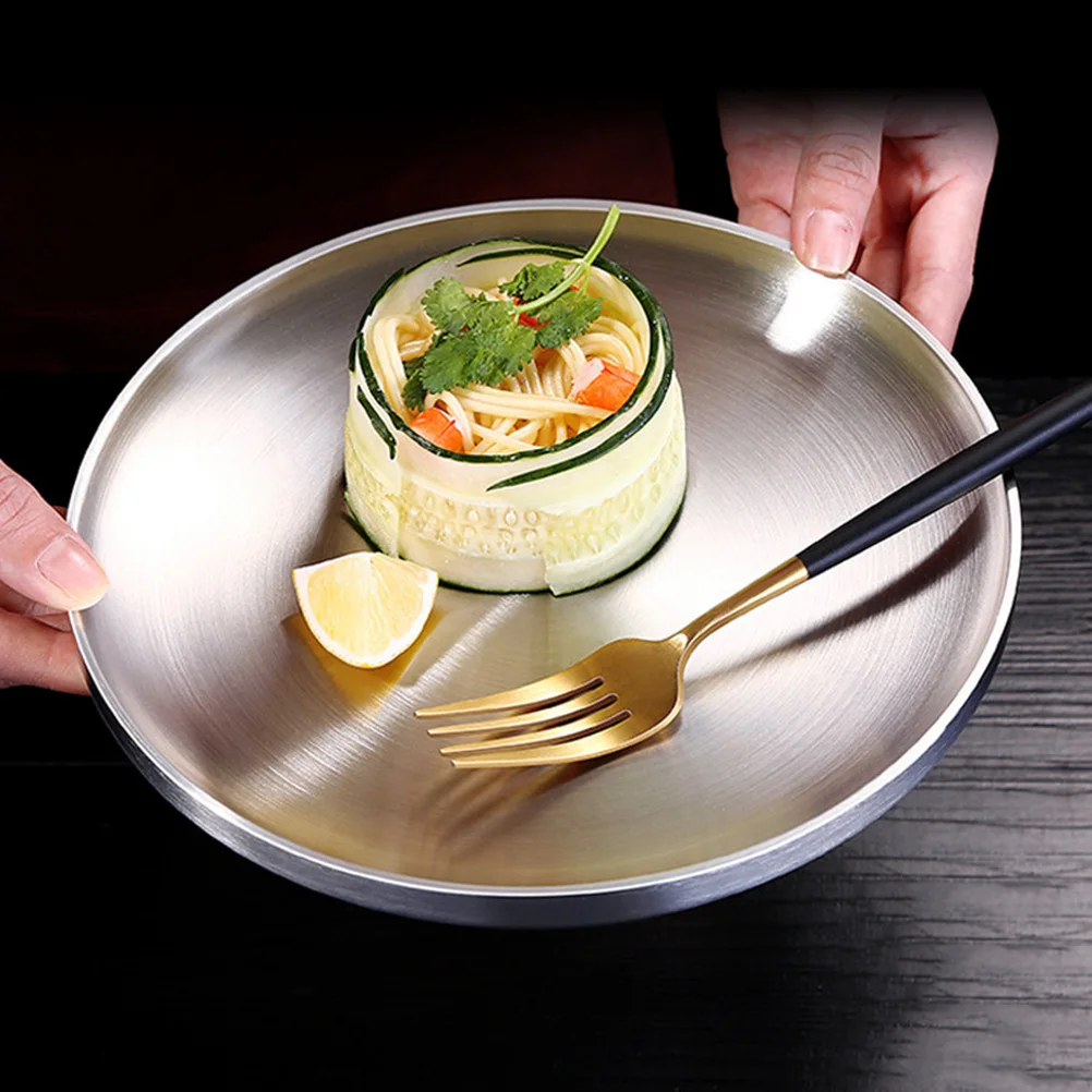 

Stainless Steel Plate Round Tray Stainless Steel Plate 304 Lightweight Non Slip Bottom Heat Insulation Kitchen Barware