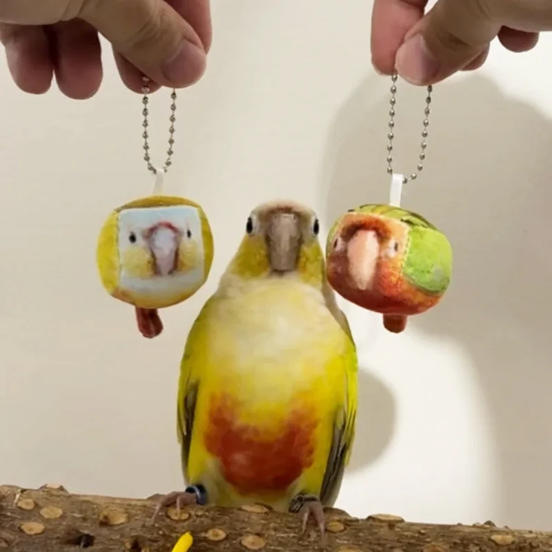 Square Bird Pattern Pendant Keychain Backpack Hanging Stuffed Animal Parrot Keyring Plush Bag Charm Bird Gifts for Friend Couple