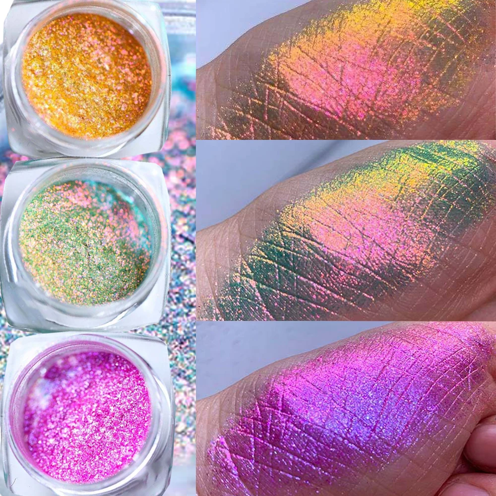 1jar Chameleon อายแชโดว์ Aurora Mirror Effect ผงเล็บ Chrome Pigment Multichrome Mica Pigment สําหรับตกแต่งเล็บ