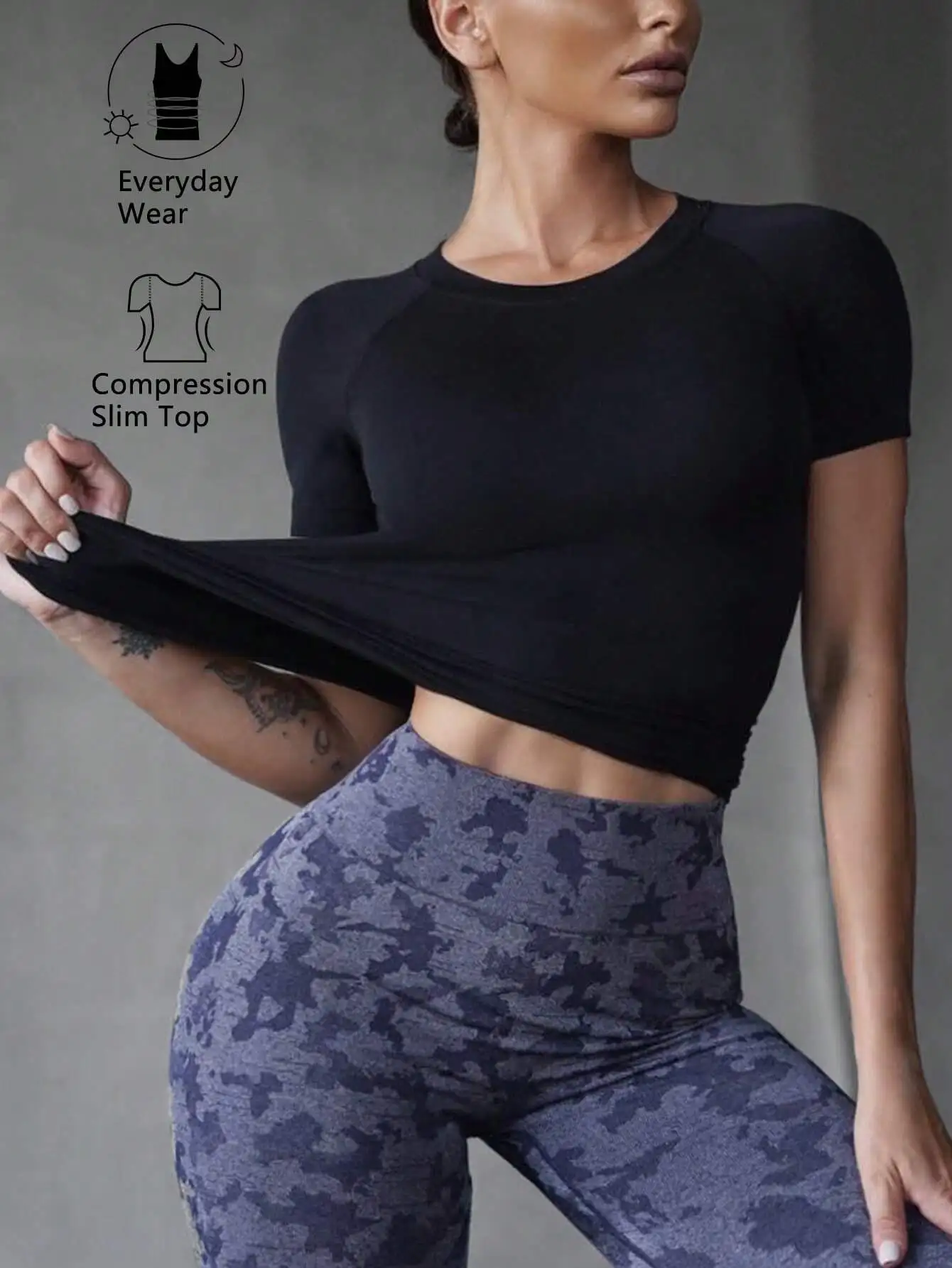 

Women's Compression Slim Fit Short Sleeve Crop Top for Gym & Everyday Wear