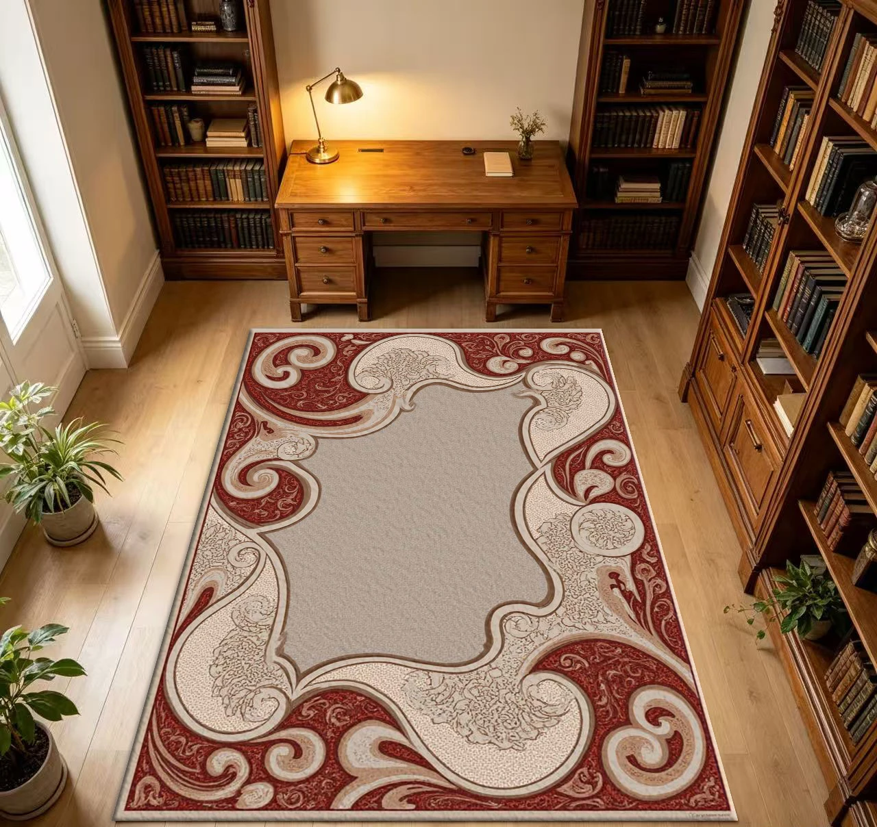 Vintage European Red-Brown Luxurious Border Carpet Classic Luxury Living Room Decoration