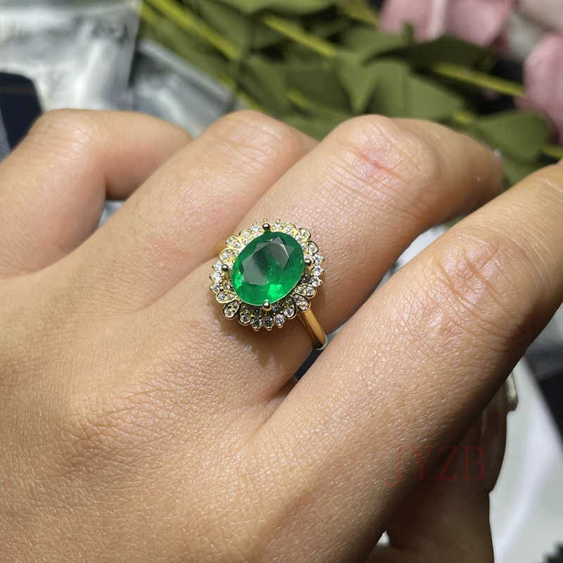 Fine Jewelry Oval Natural Emerald Ring S925 Silver Engagement wedding party luxurious sexy design