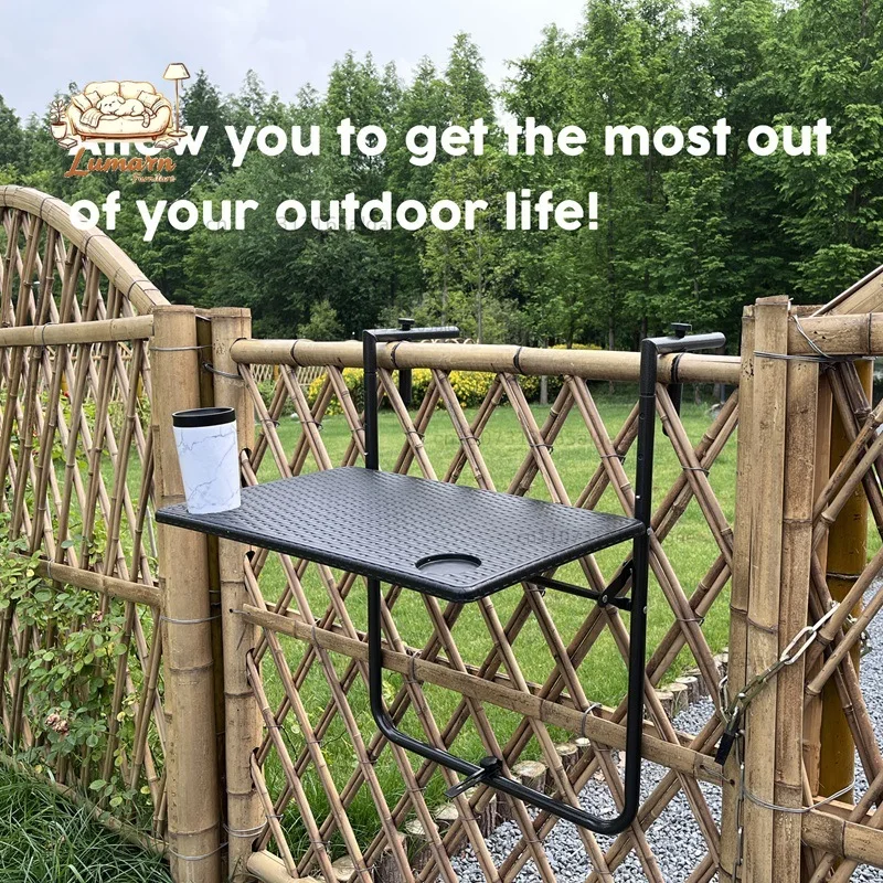 Outdoor Wrought Iron Rust-proof Sunscreen Balcony Railing HangingTable Folding Table Railing Can Lift Plastic Square Table Board