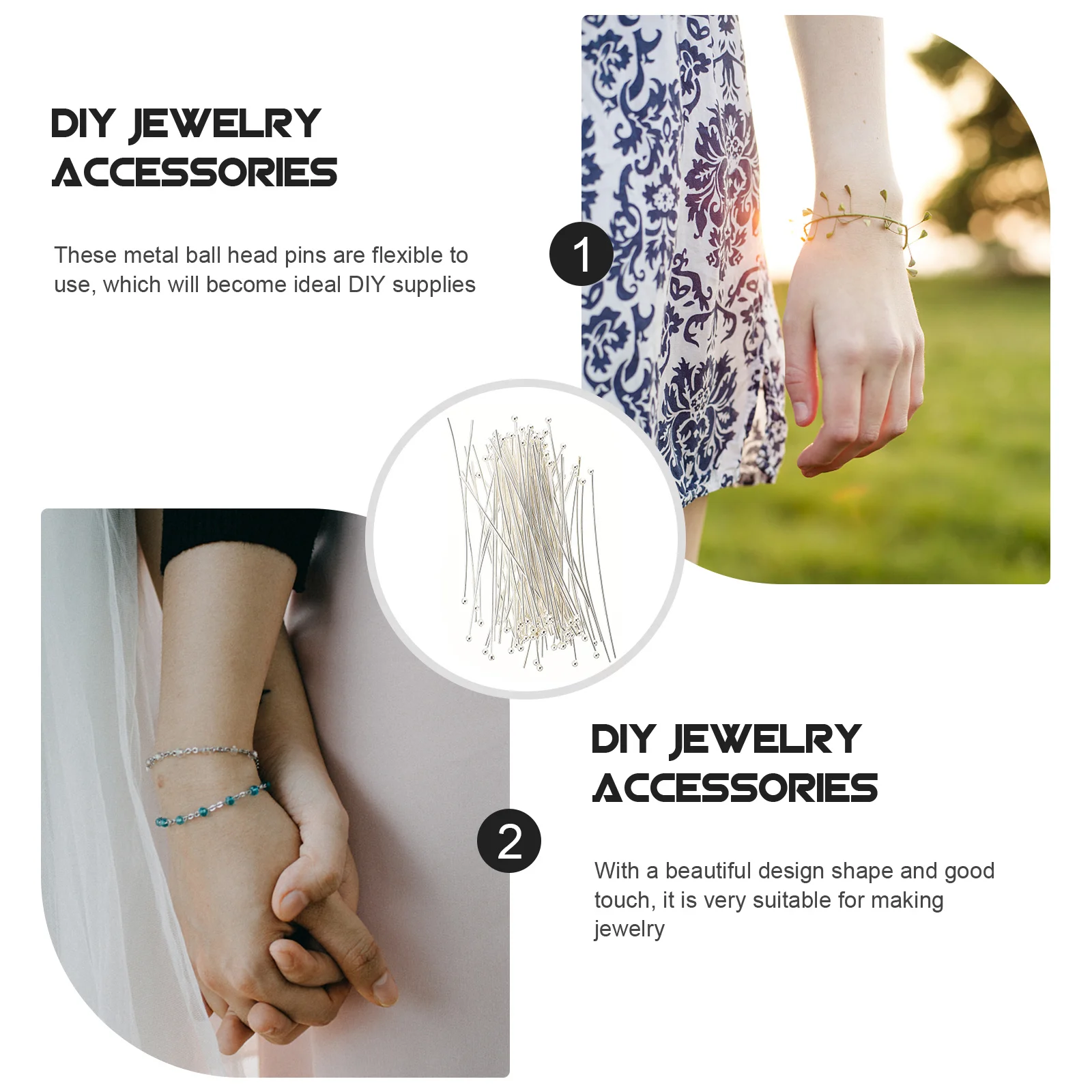 

200pcs Jewelry Headpins Brass Diy Ball Head Pins Bracelet Earring Making Durable Copper Headpins Smooth Surface Strong Design