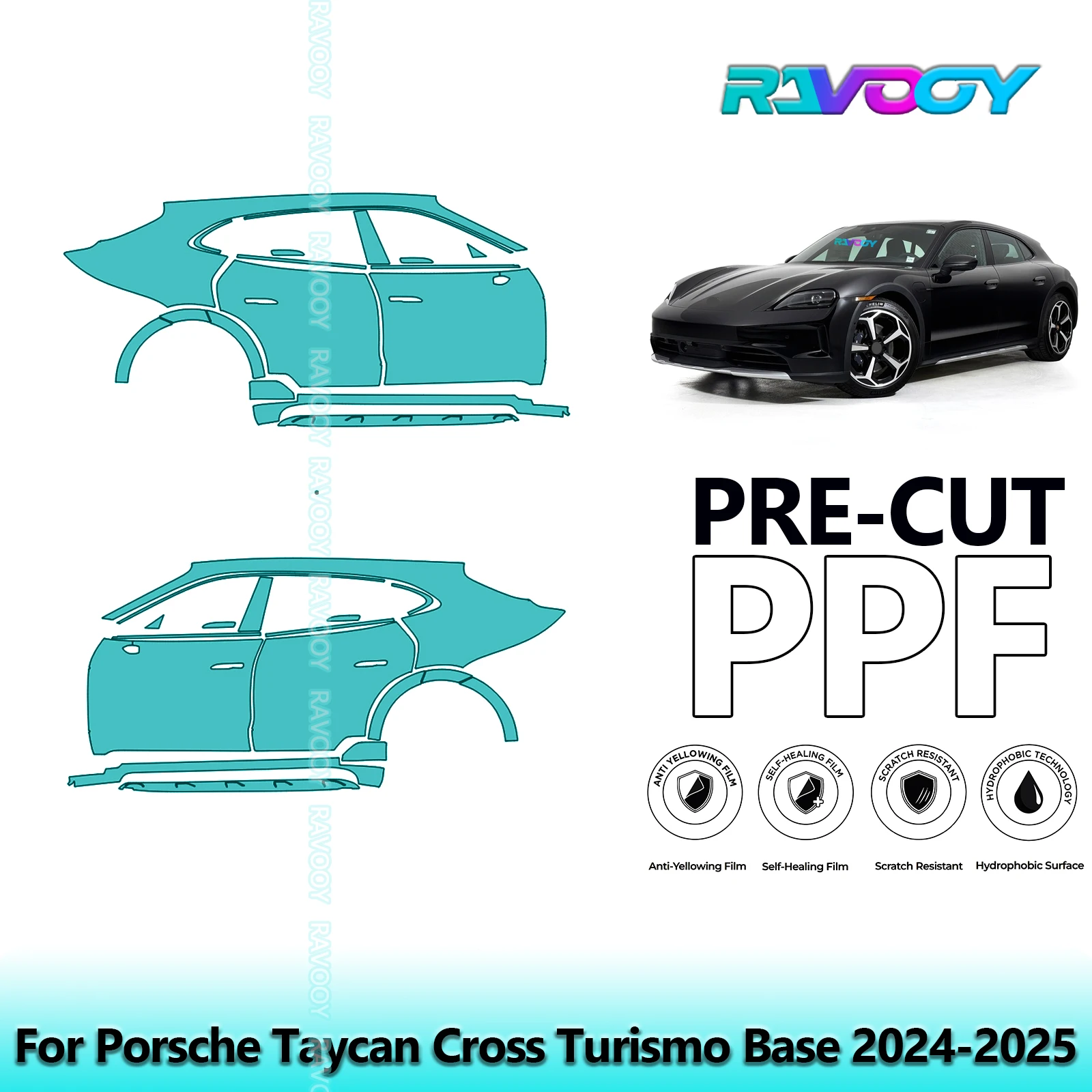 

For Porsche Taycan Cross Turismo Base 2024-2025 8.5mil Pre-Cut PPF Door & A/B Pillar Kit TPU Paint Protection Film Set