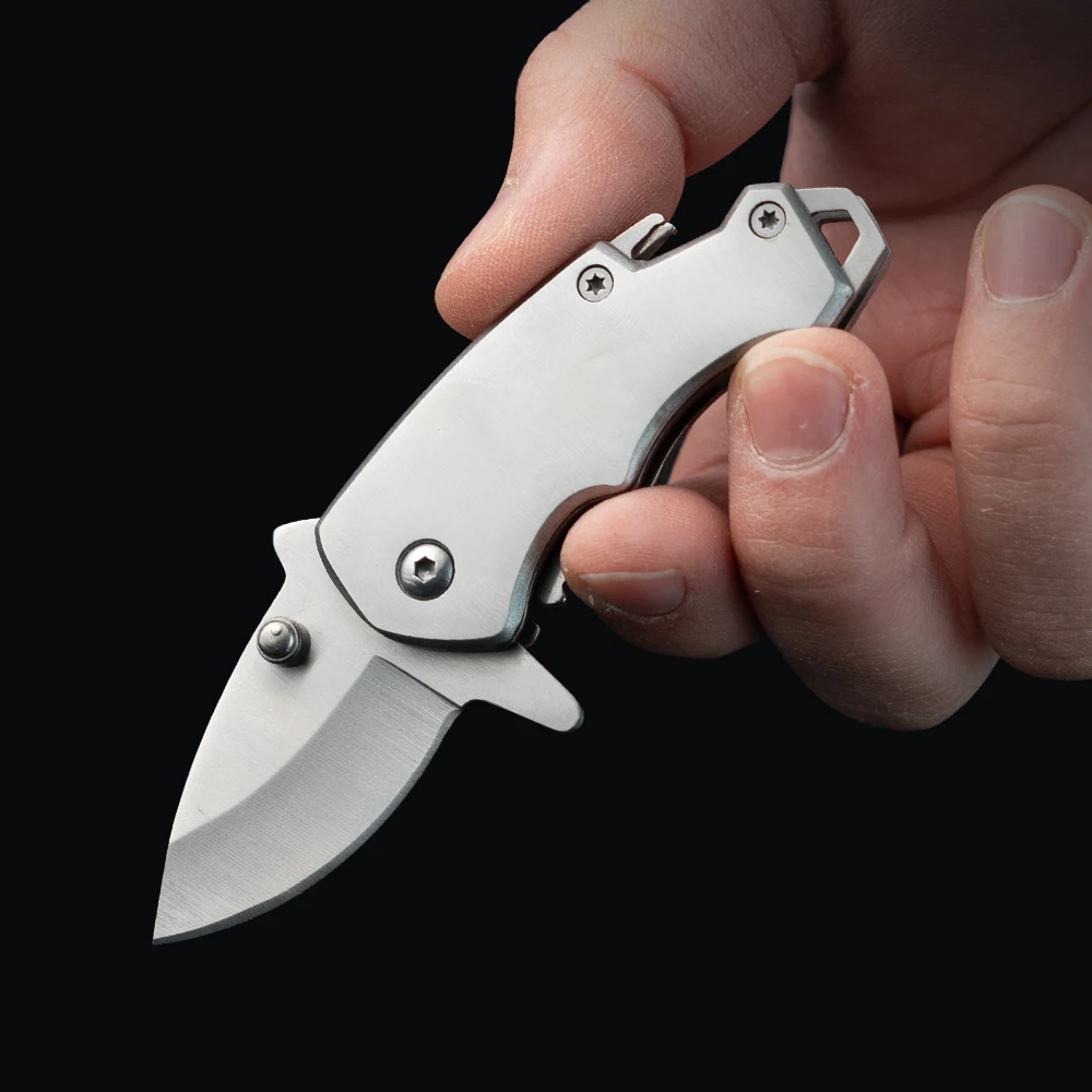 Outdoor survival knife stainless steel mini folding shark knife keychain bottle opener