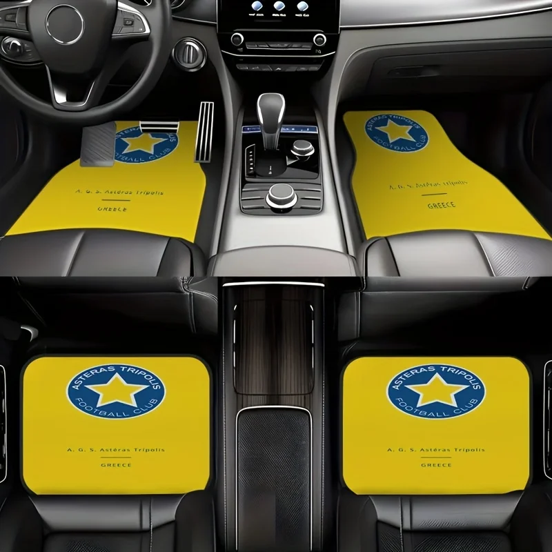 Set Of 4 2D Cargo Liners, Tripoli Football Style Non-Slip Car Mats, Easy To Clean, Pet-Friendly Interior Additions Made Of Synth