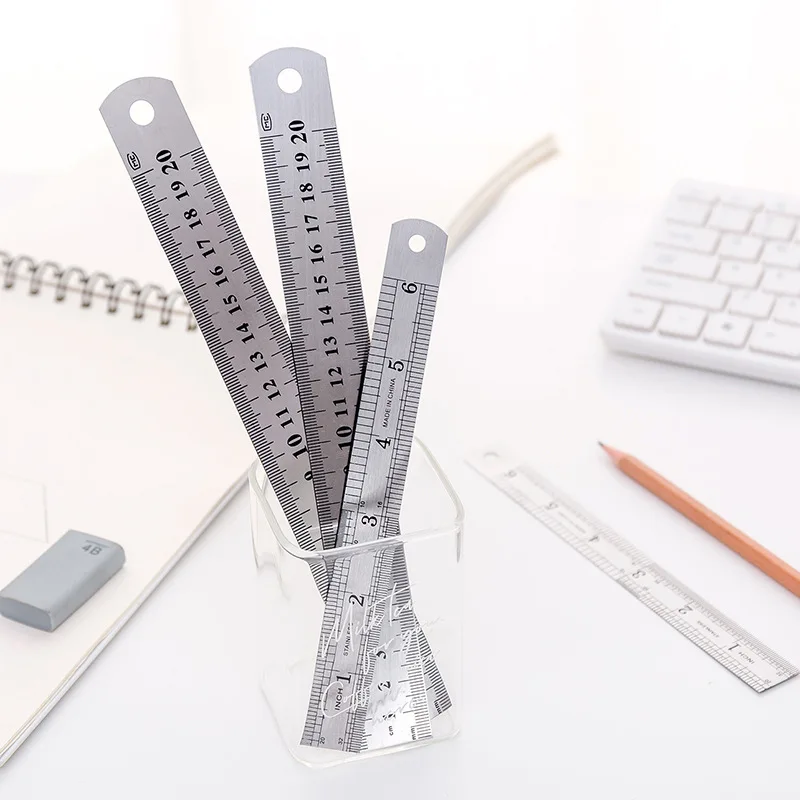 Metal Ruler Stainless Steel Straight Ruler 15/20/30cm Student Rulers Precision Double Sided Measuring Tool For Woodworking Draw