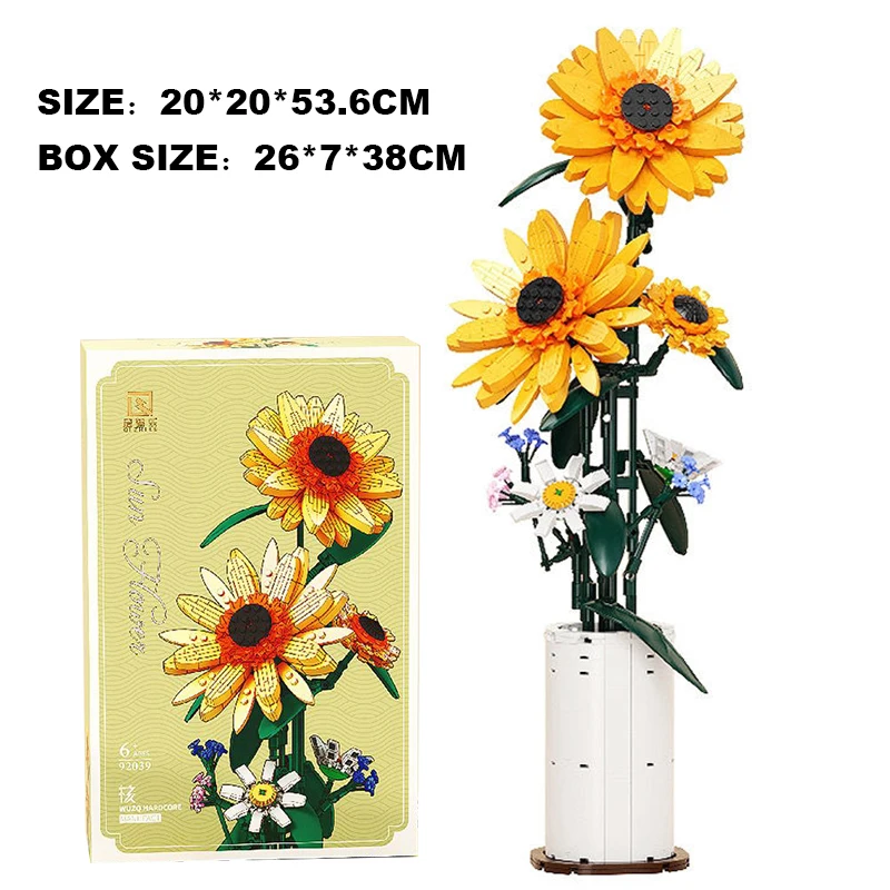 Creative Sunflower Bouquet Potted Building Blocks Immortal Flower Home Desk Plant Decoration Assemble Bricks Toys Kid Girls Gift