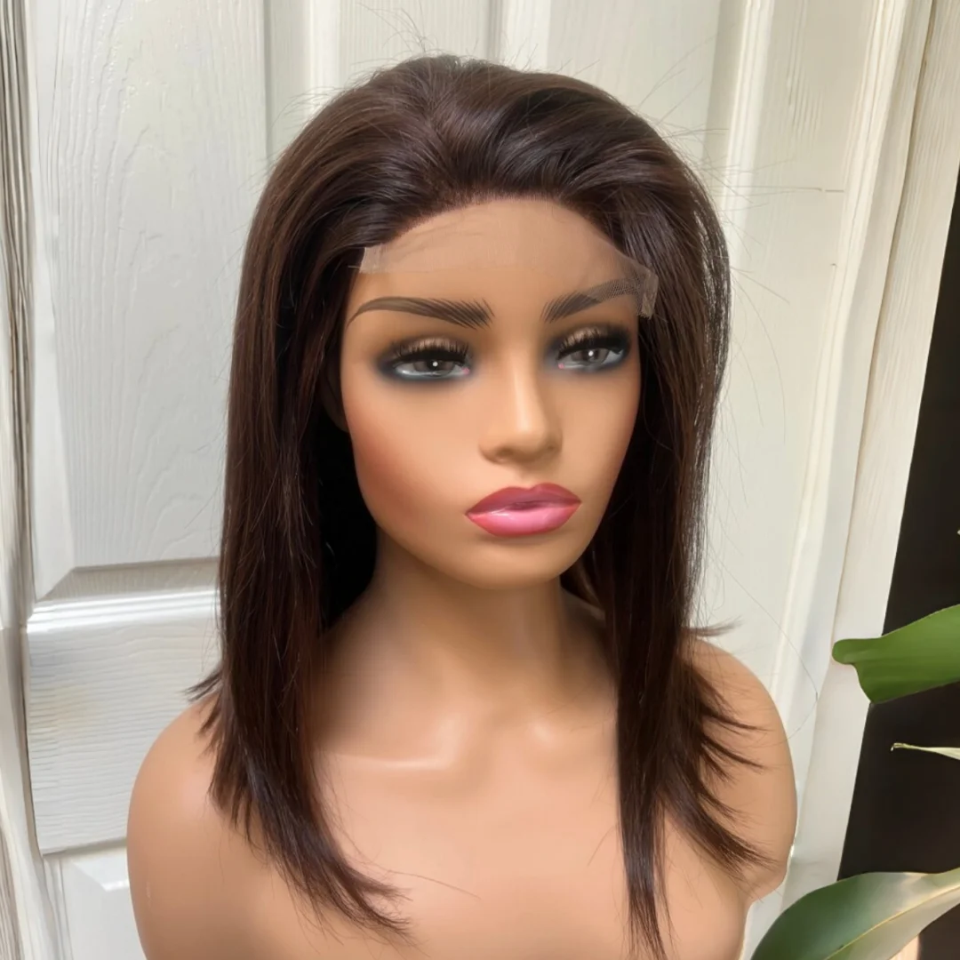 

Brown Straight 14inch 5*5 Lace Front Hair 100% Human Hair Wig 150 Density with Baby Hair Pre-Plucked Soft Hair Wig