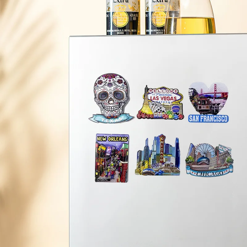

USA City 3D Fridge Magnets: Texas Sugar Skull, Las Vegas, San Francisco Golden Gate，Strong Magnets, Home Decor, Room Decoration