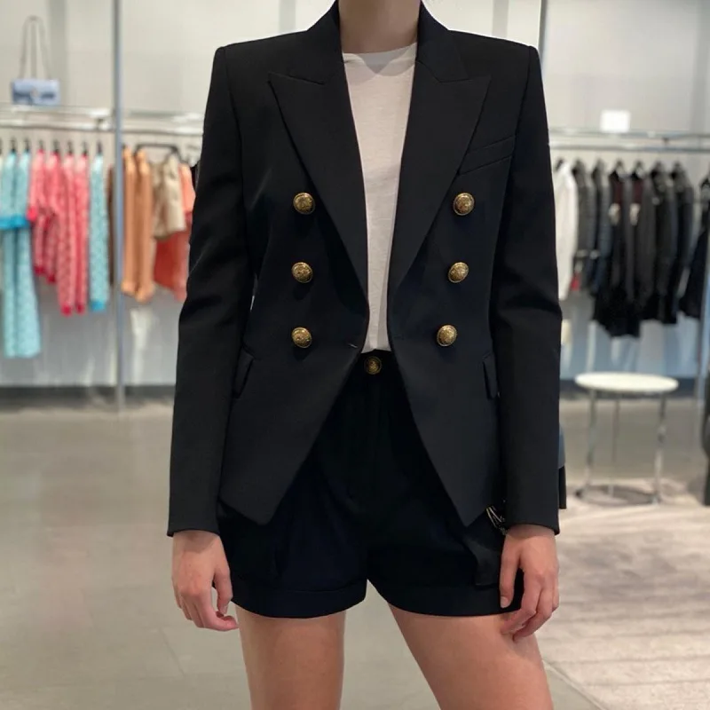 Chic Blazer Woman 2024 Autumn Long Sleeve Double Breatsed Lapel Solid Coat Slim Casual Jackets Vintage Blazers Women Outwears