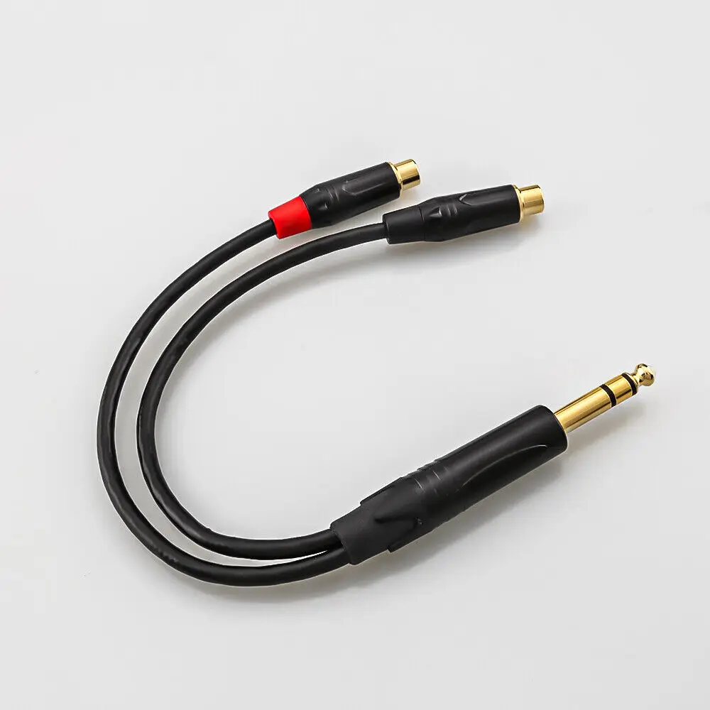 Kabel Audio Stereo TRS pria, 1/4 "(6.3mm) ke 2-RCA (kiri/kanan)