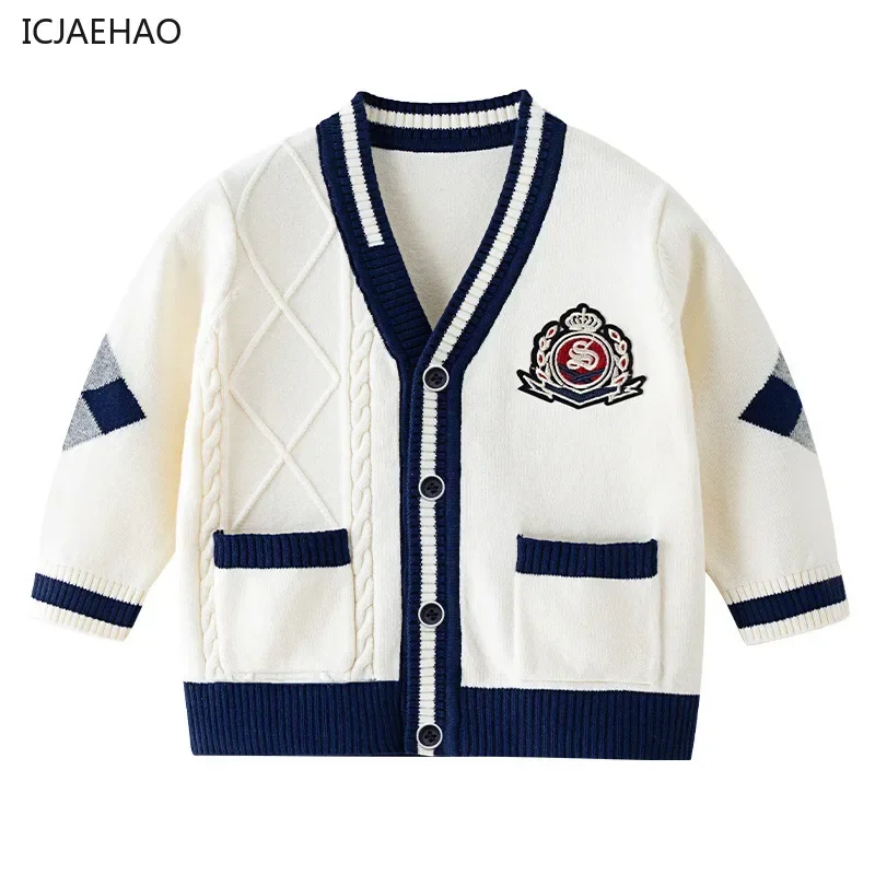 ICJAEHAO 2024 Baby Sweater Autumn Winter Children\'s Cardigan Coat Spring Top Boys\' College Style Kids Clothes Children\'s Outfit